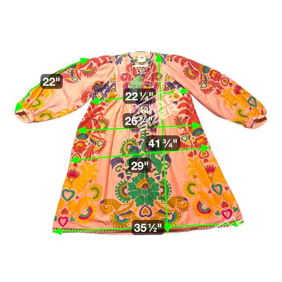 NWT Farm Rio Peach Amulet Midi Dress Medium Tropical Boho Hippie - Picture 5 of 12